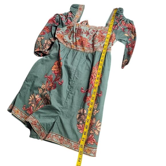 Farm Rio x Anthropologie Puff-Sleeve Square-Neck Romper, Floral, Cotton, Size M - Picture 6 of 11